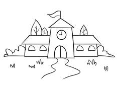 小學(xué)學(xué)校教學(xué)樓簡筆畫圖片含上色